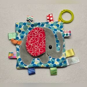 Spark Create Imagine Elephant Lovey Crinkle Squeak Toy 6" Red Blue Silky Tabs